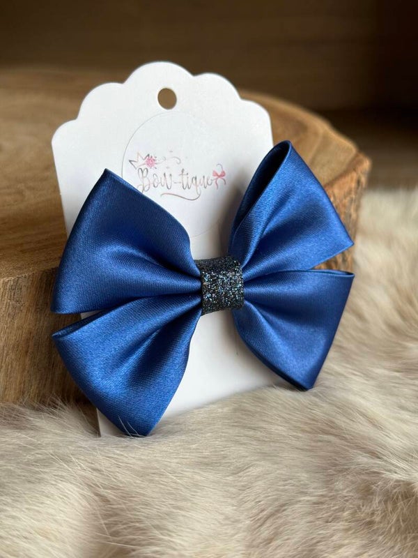 Satijnen Strik Glitter Royal Blue