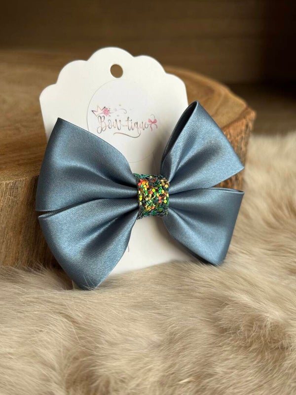 Satijnen Strik Glitter Antique Blue