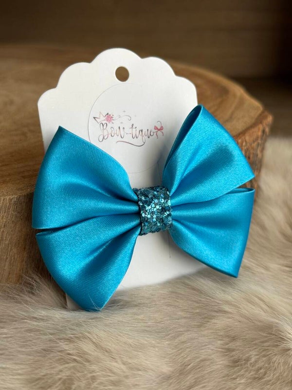 Satijnen Strik Glitter Turquoise