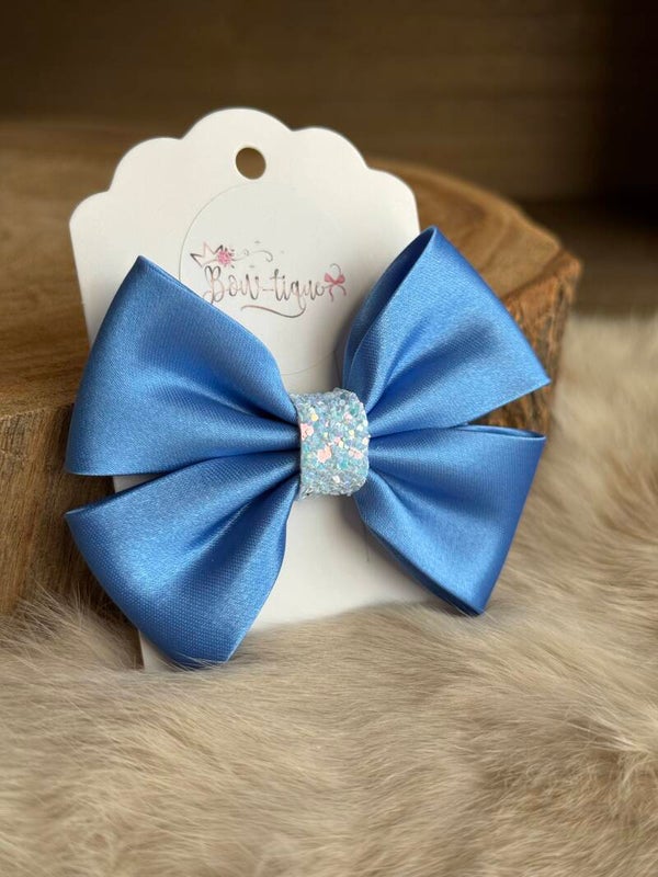 Satijnen Strik Glitter Cornflower