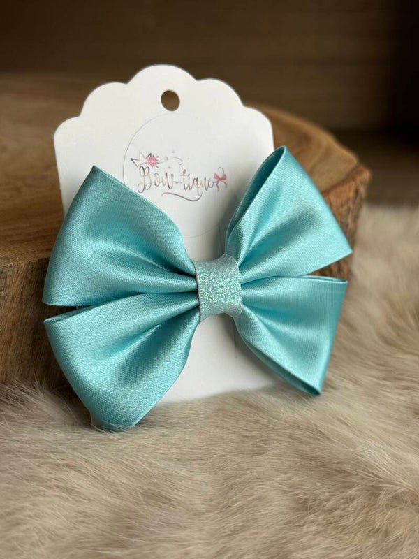 Satijnen Strik Glitter Aqua