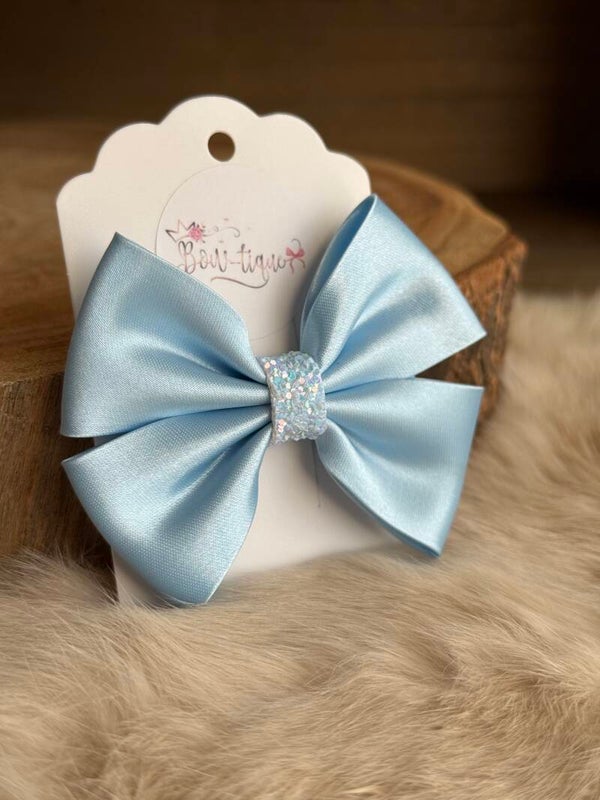 Satijnen Strik Glitter Sky Blue