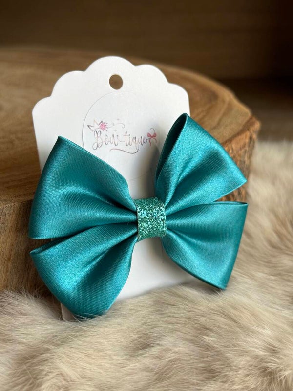 Satijnen Strik Glitter Dark Jade