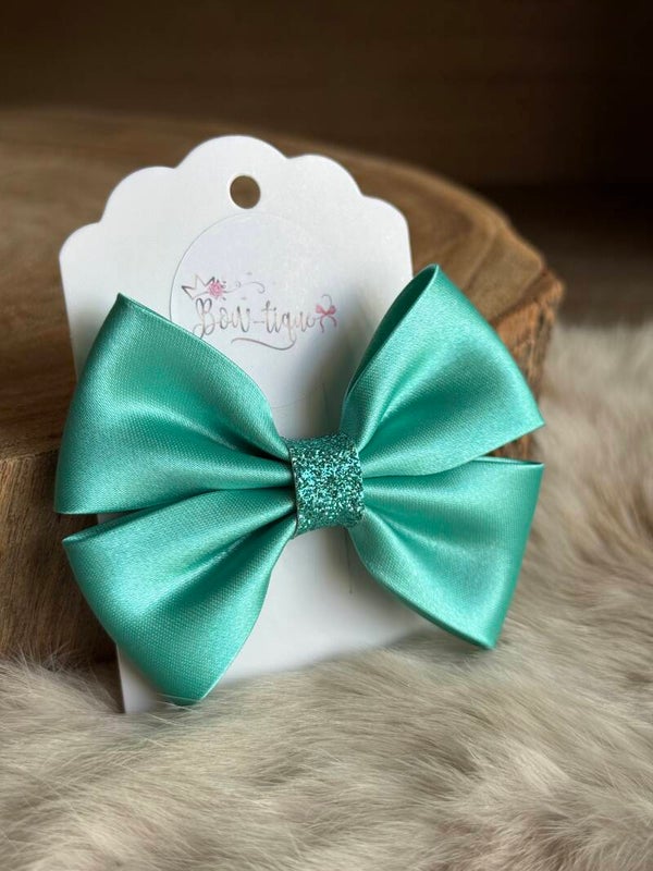 Satijnen Strik Glitter Light Jade