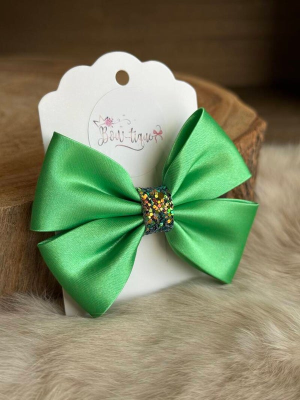 Satijnen Strik Glitter Apple Green