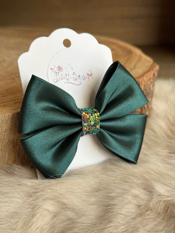 Satijnen Strik Glitter Forest Green