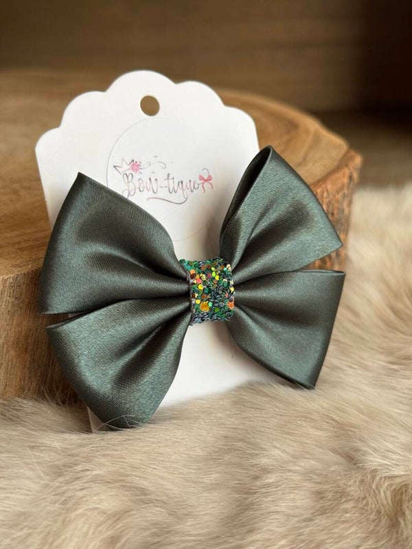 Satijnen Strik Glitter Dark Green