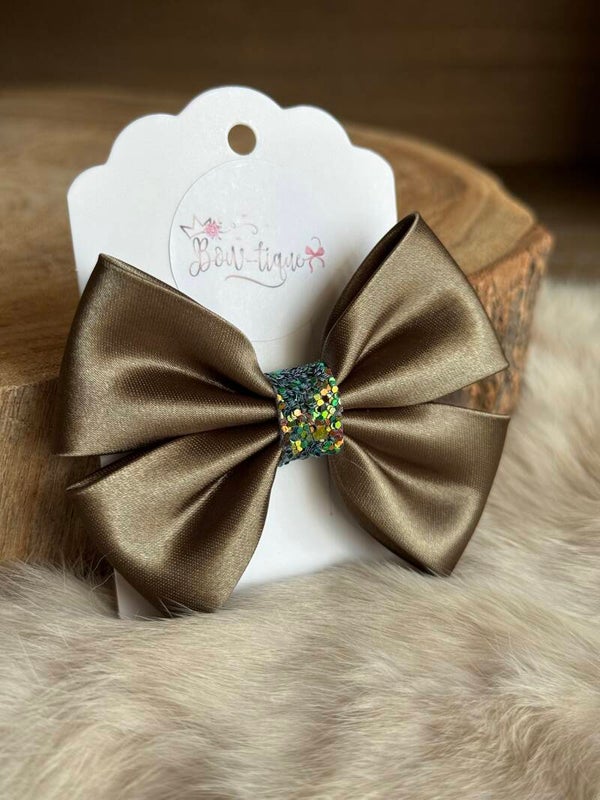 Satijnen Strik Glitter Olive