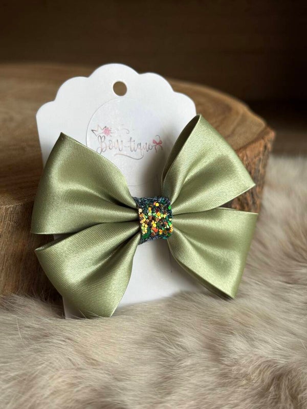 Satijnen Strik Glitter Sage