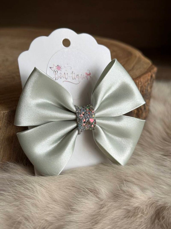 Satijnen Strik Glitter Pale Sage