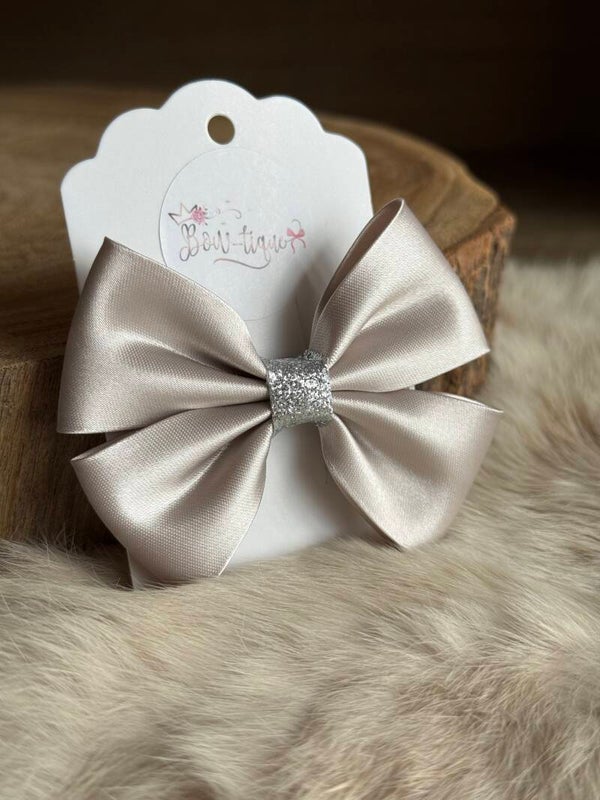 Satijnen Strik Glitter Cloud Grey