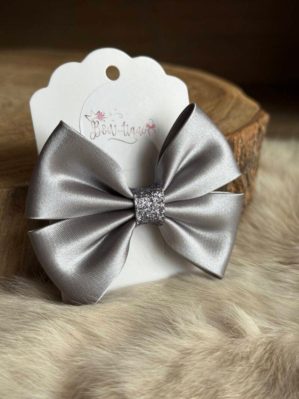 Satijnen Strik Glitter Pewter Grey