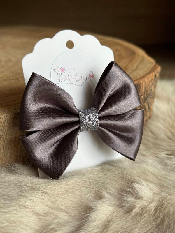 Satijnen Strik Glitter Steel Grey