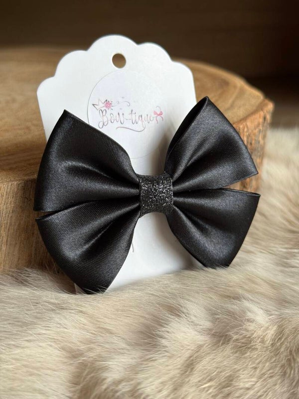 Satijnen Strik Glitter Black