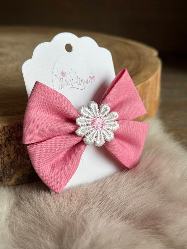 Strik met Daisy bloemetje Dusky pink / Wit