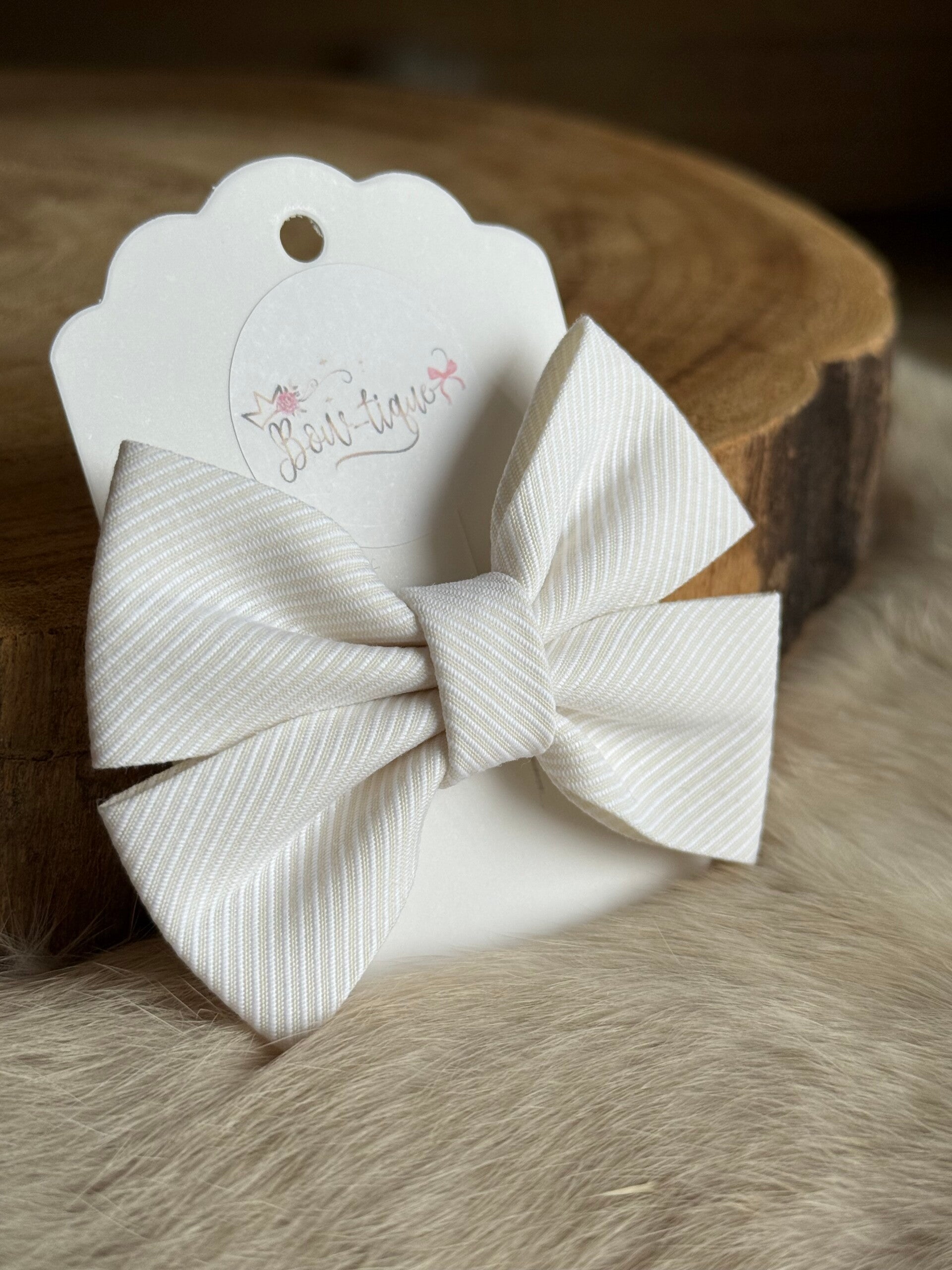 Katoenen Strik Gestreept Gebroken Wit