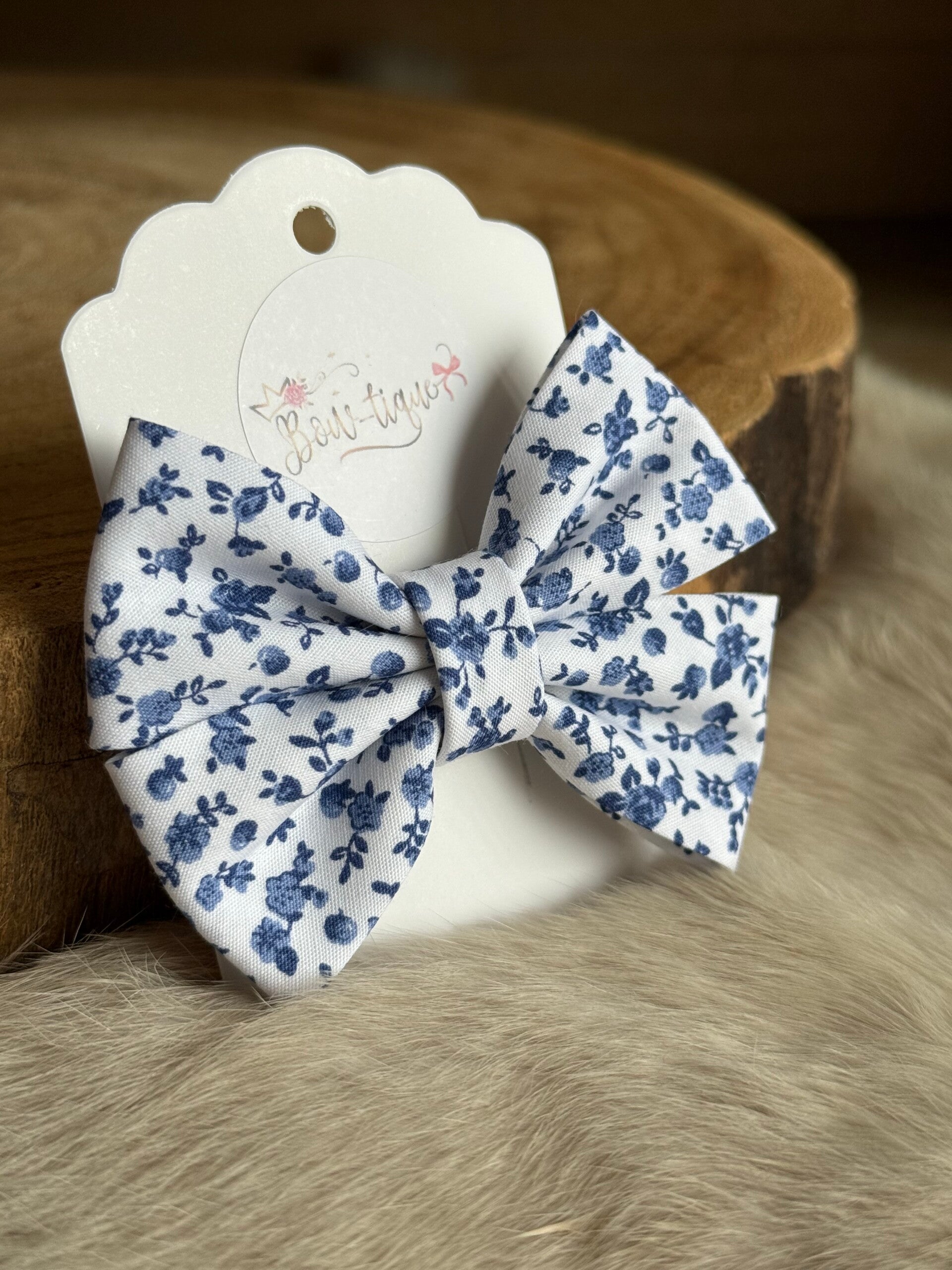 Katoenen Strik Blauw wit gebloemd