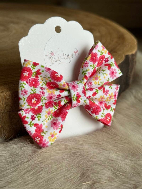 Katoenen Strik Rood geel groen gebloemd