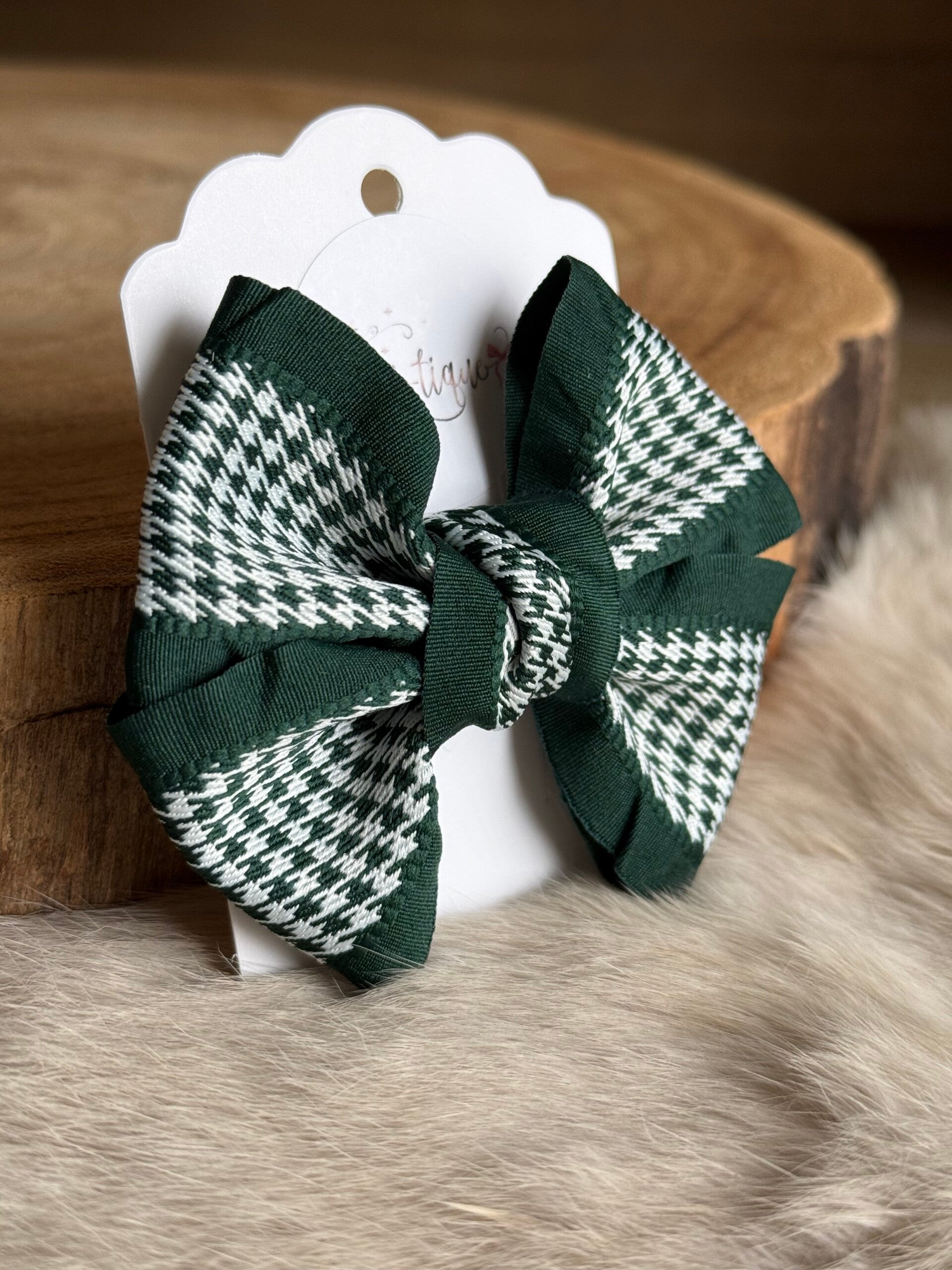 Pied de poule strik boordje Emerald