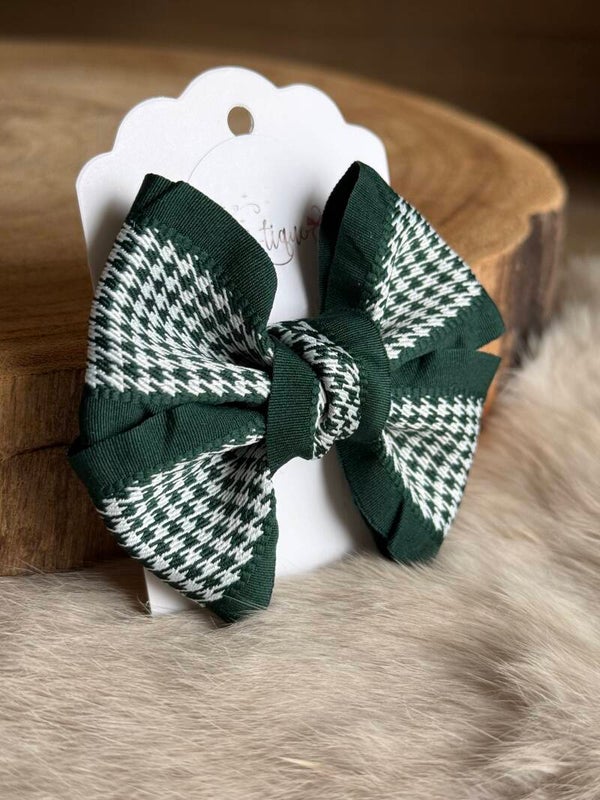 Pied de poule strik boordje Emerald