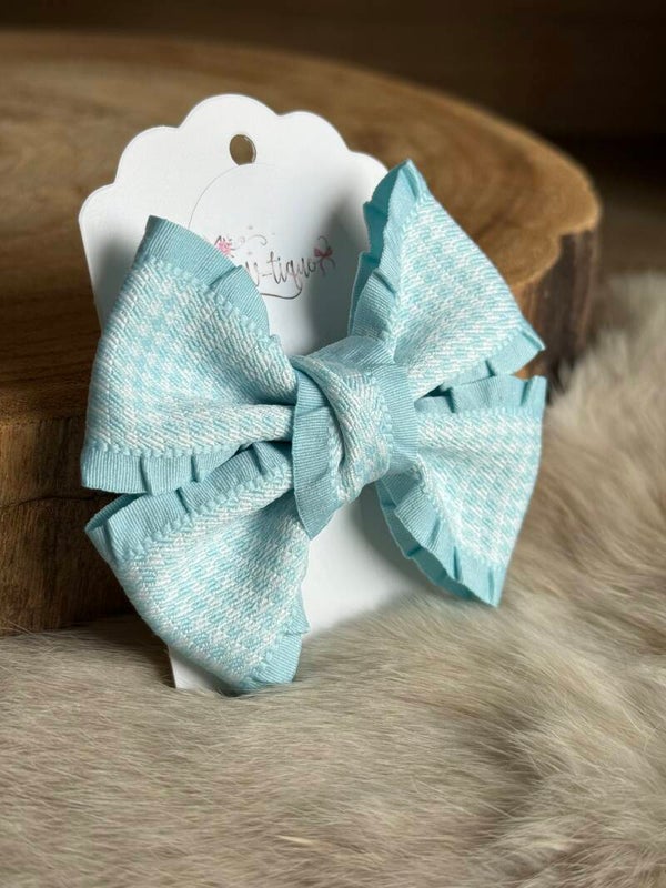 Pied de poule strik boordje Lichtblauw