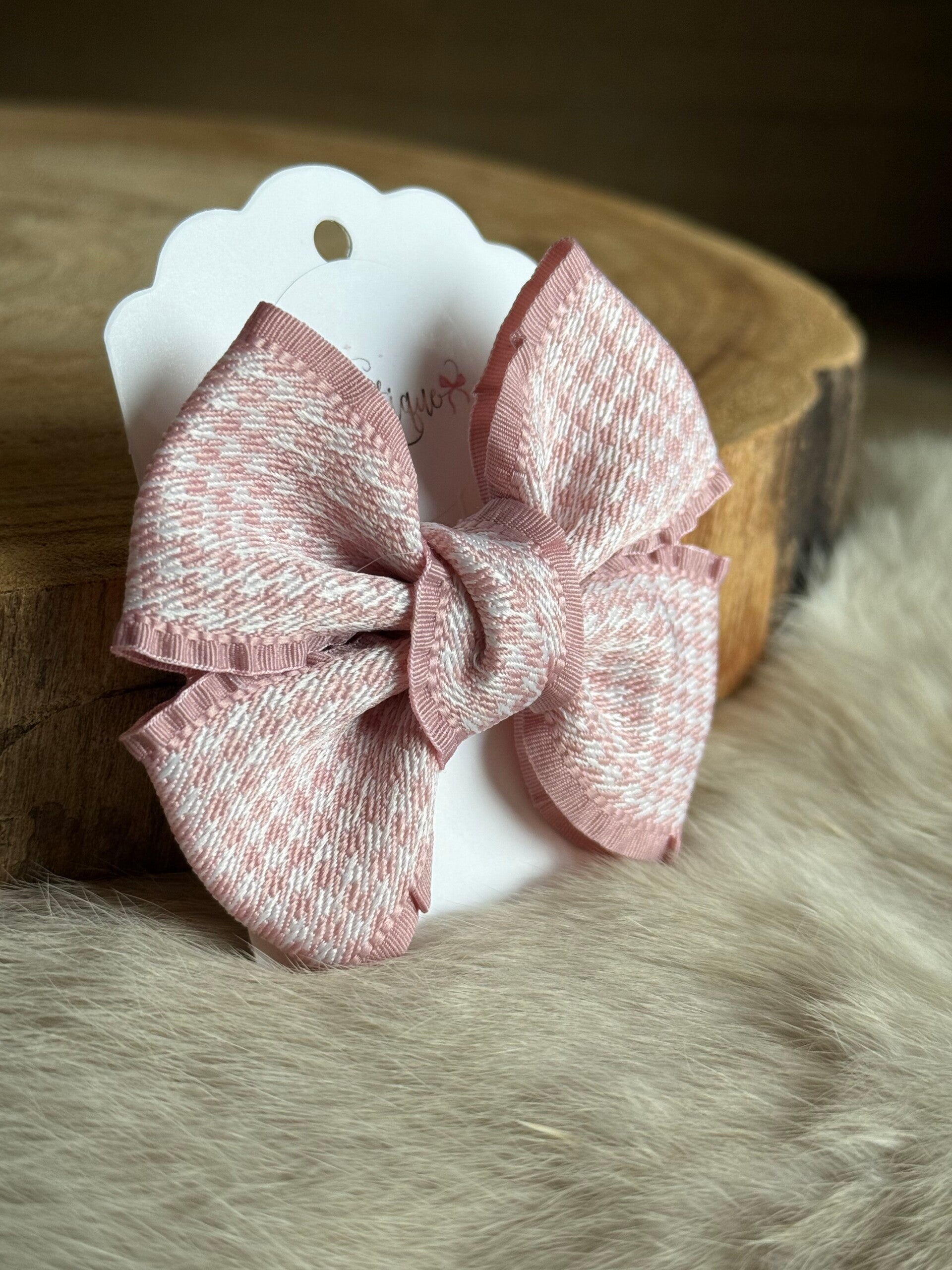 Pied de poule strik boordje Lichtroze