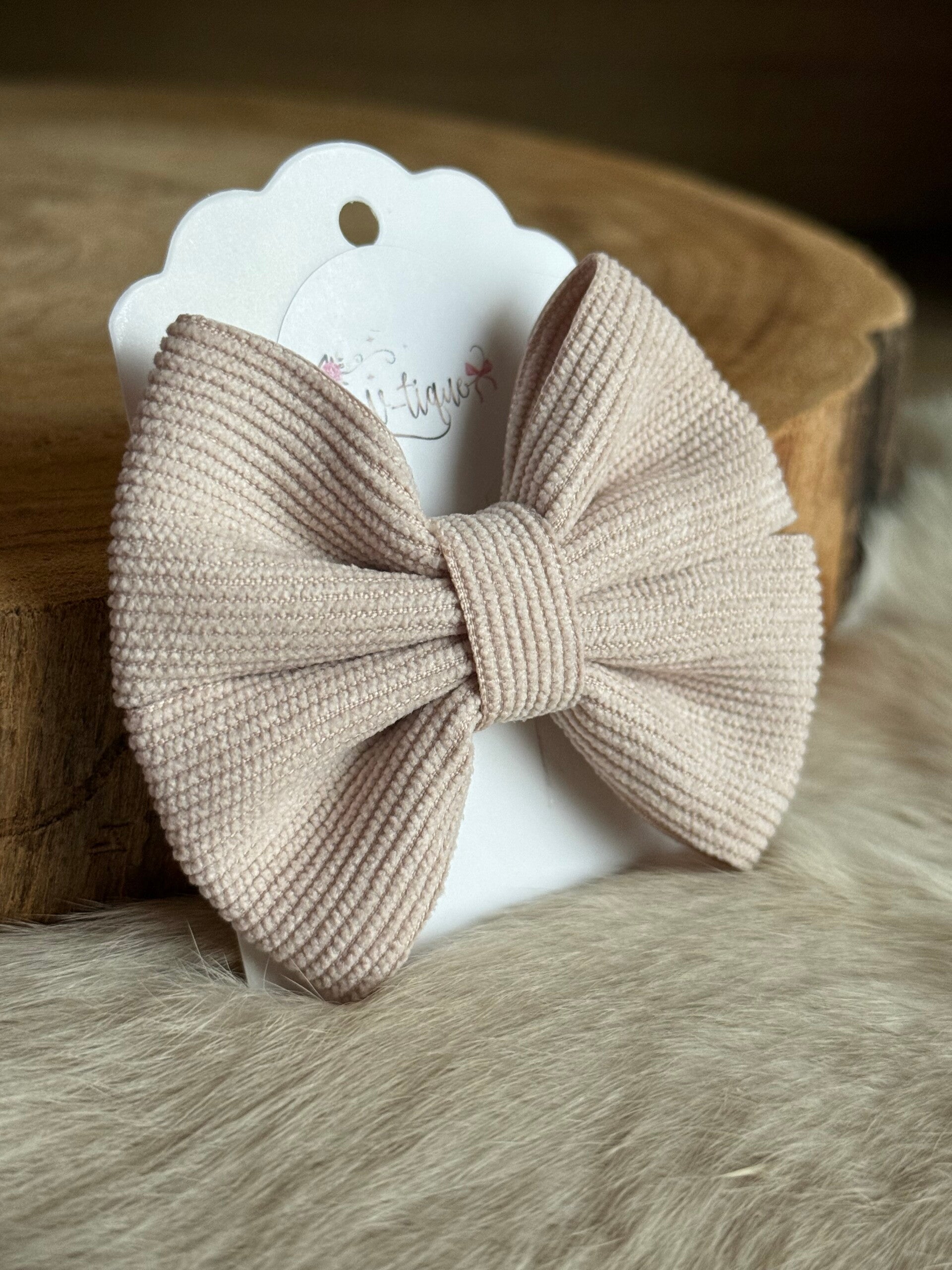 Geribbelde strik Beige