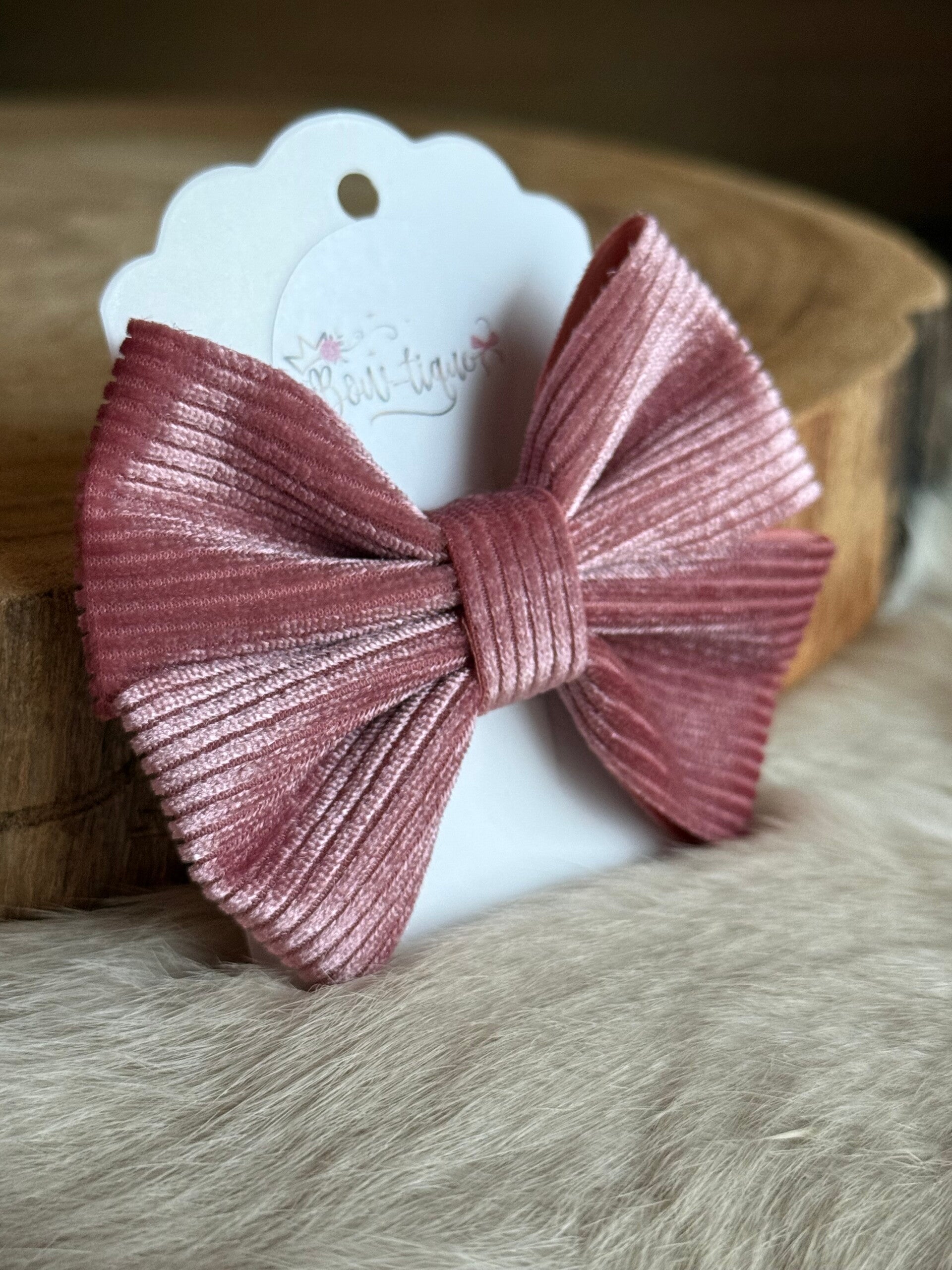 Fluwelen Strik Geribbeld blinkend Dusky Pink