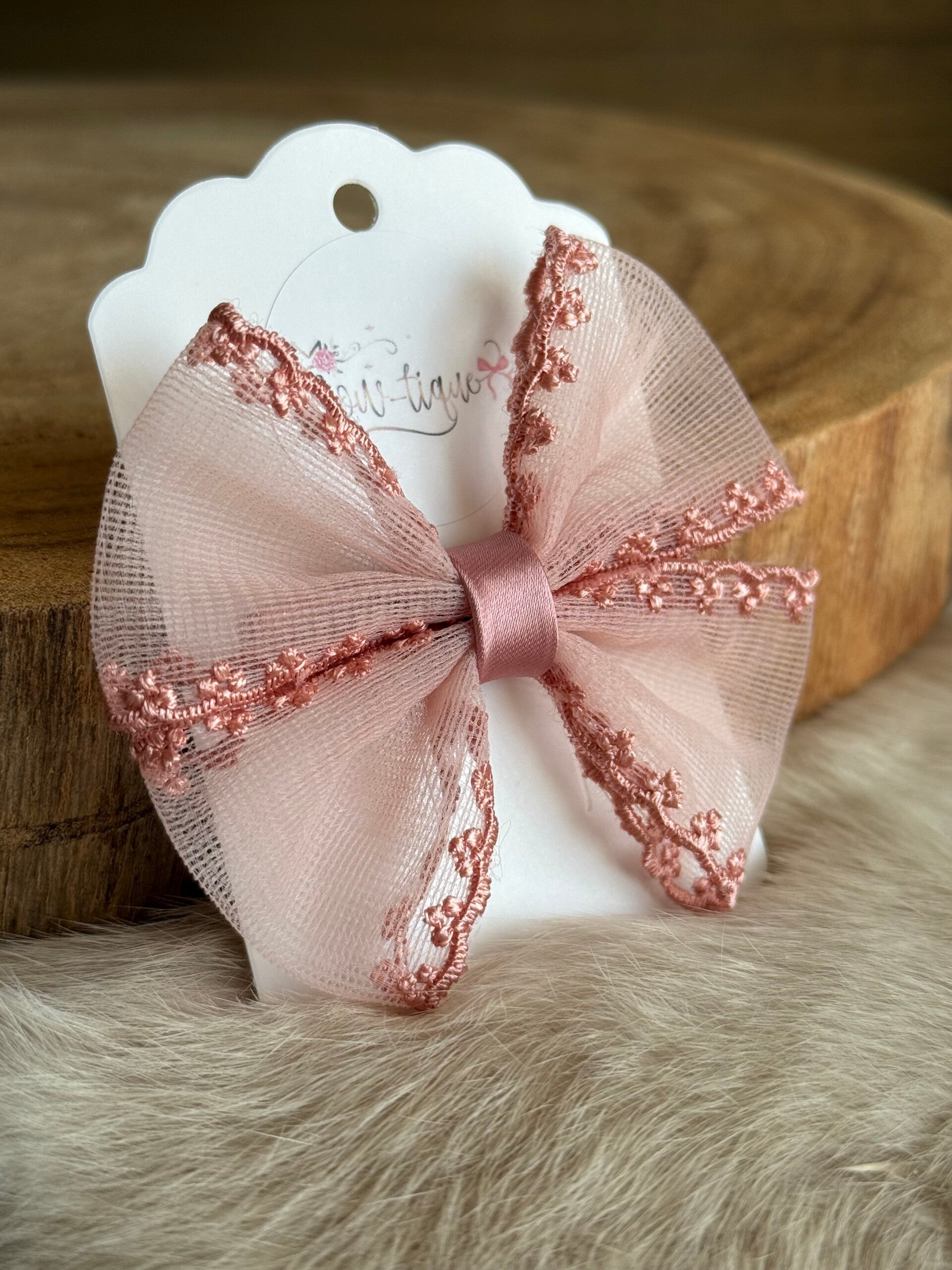 Kanten strikje Elise Dusky Pink