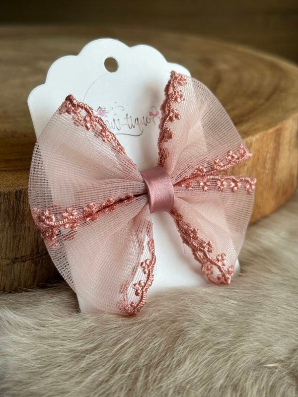 Kanten strikje Elise Dusky Pink