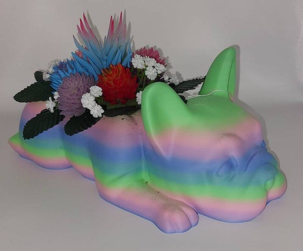 Rainbow Decoratie Franse Bulldog Pantenpot inclusief nepbloemen