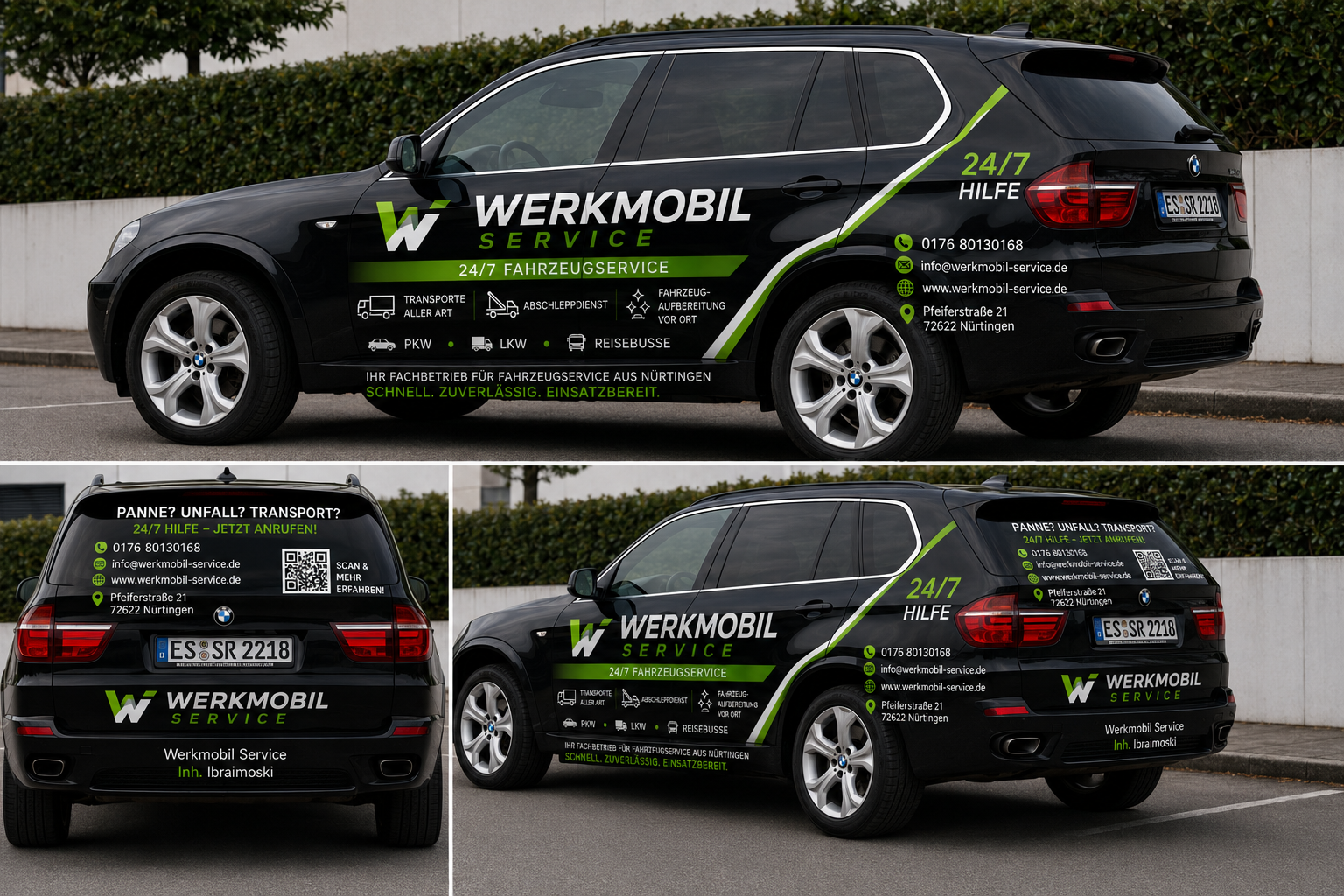 Werkmobil Service – Abschleppdienst, Fahrzeugtransport und Fahrzeugreinigung in Nürtingen. Firmenfahrzeug mit Logo.