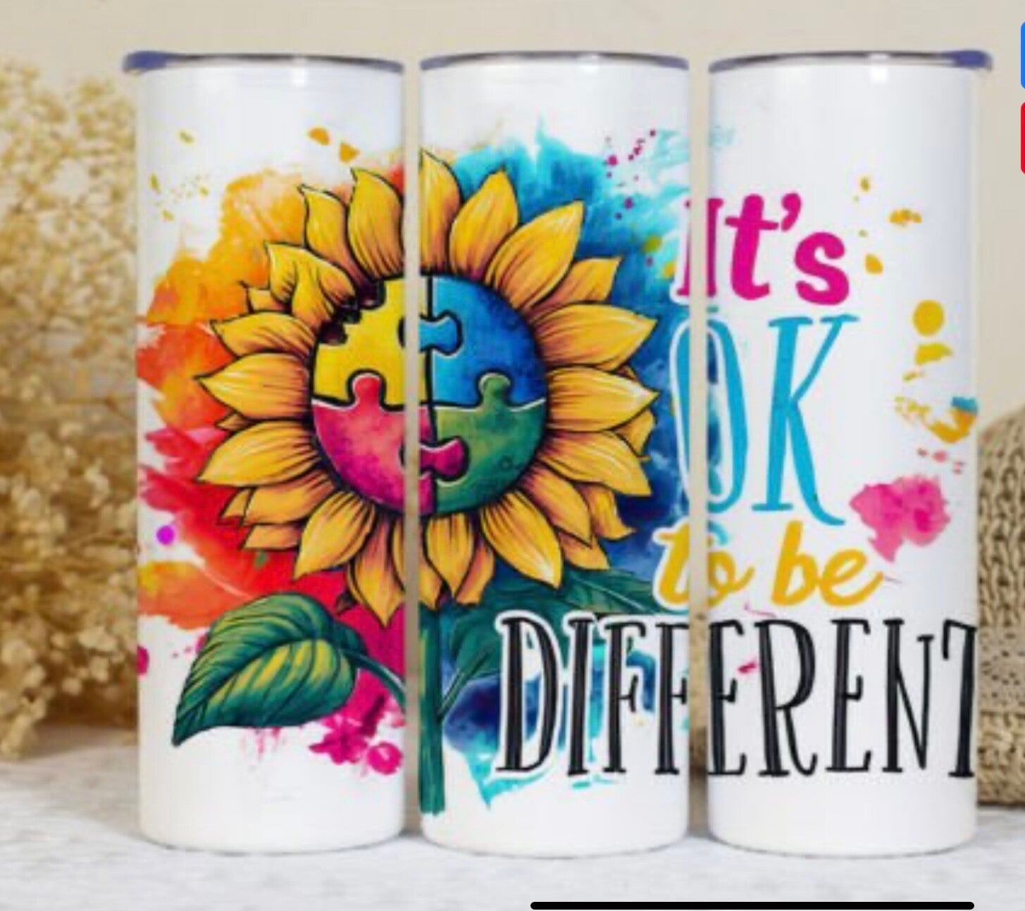 🌻 Embrace Uniqueness with the Sunflower Autism “It’s Okay to Be Different” Tumbler! 🌻