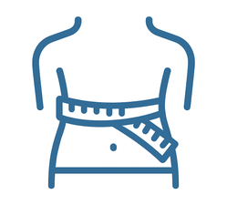 Icoon van een bovenlichaam met een meetlint om de taille, symbool voor BMI berekenen.