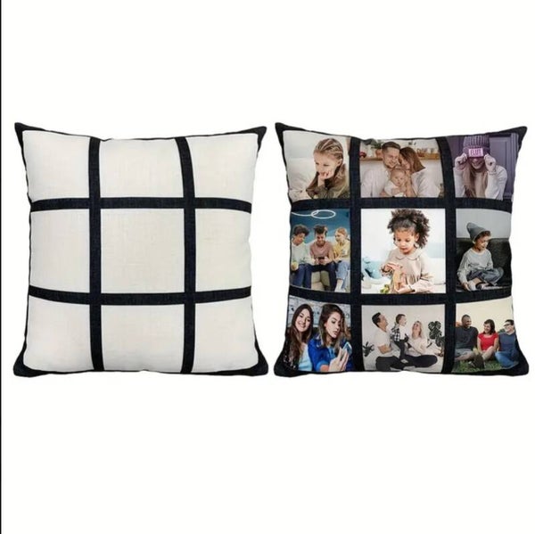 Personalised 9 Panel Pillow Case, White with Black Grid Pattern, Custom Photo Pillowcase without Insert