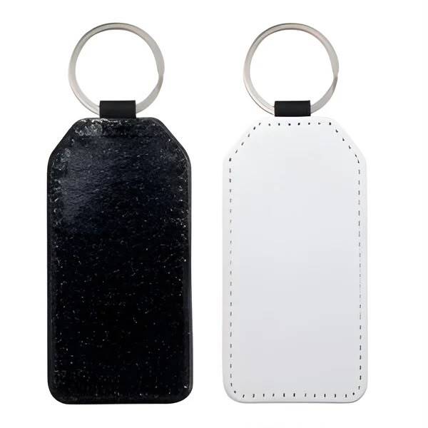 Personalised Glitter Photo Keyring – Custom Picture Faux Leather Keychain, Black Glitter Sparkle Keepsake Gift for Him or Her