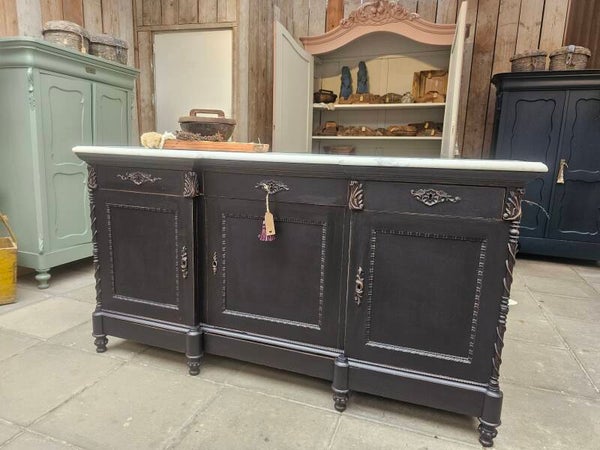 Elegant Antiek Dressoir / Toonbank met Marmeren Blad – Unieke Eyecatcher