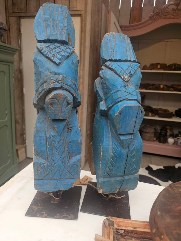 Handgesneden Houten Beeld uit India – Blauw Patina
