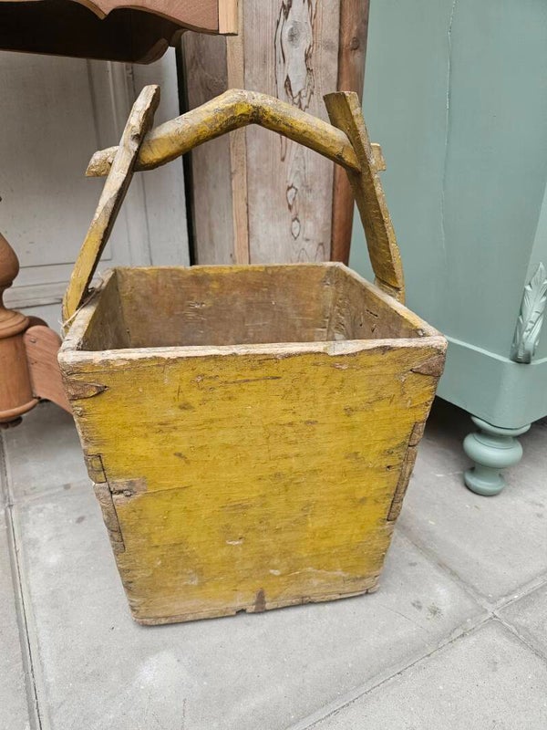 Originele Rijstbak uit India – Geel Patina | Hoogte 55 cm