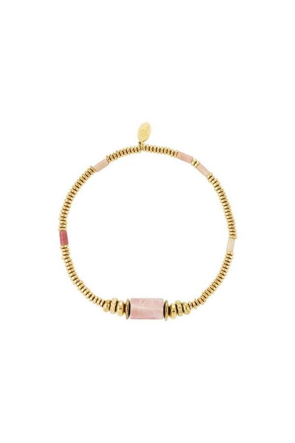 Armband met gouden kraaltjes en natuursteen bedel - roze
