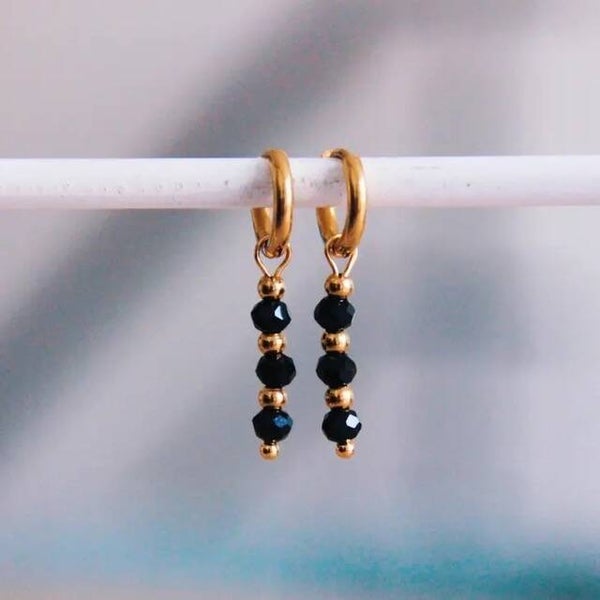 Creolen met facetkraaltjes - zwart/multi