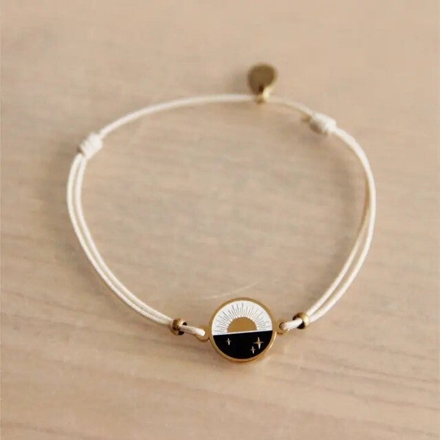 Elastische armband met dag/nacht - zandkleur