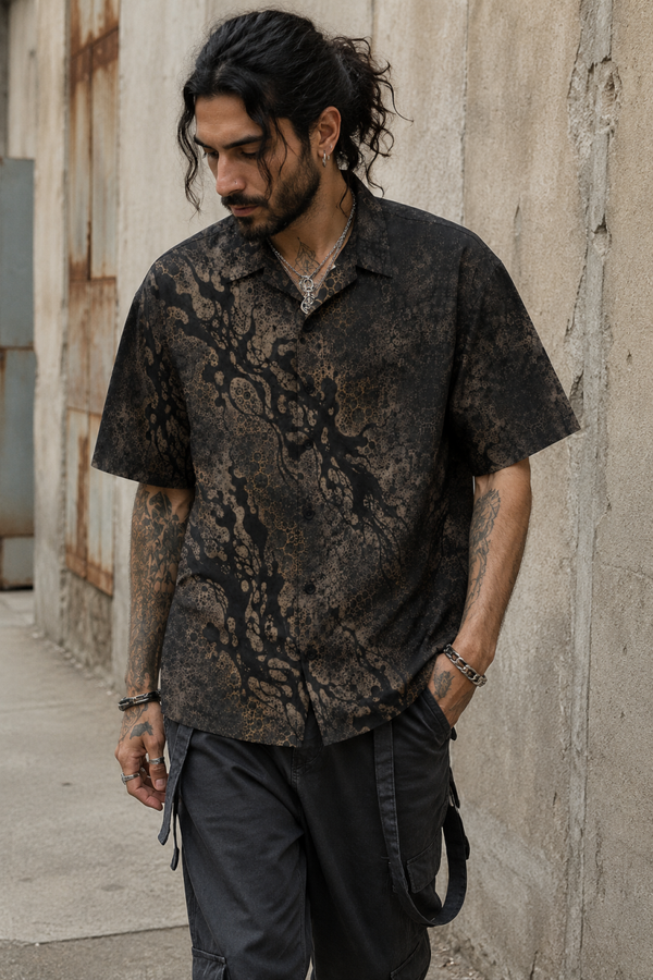 TRΔNSMISSIØN_015 BVTTON UP T SHIRT