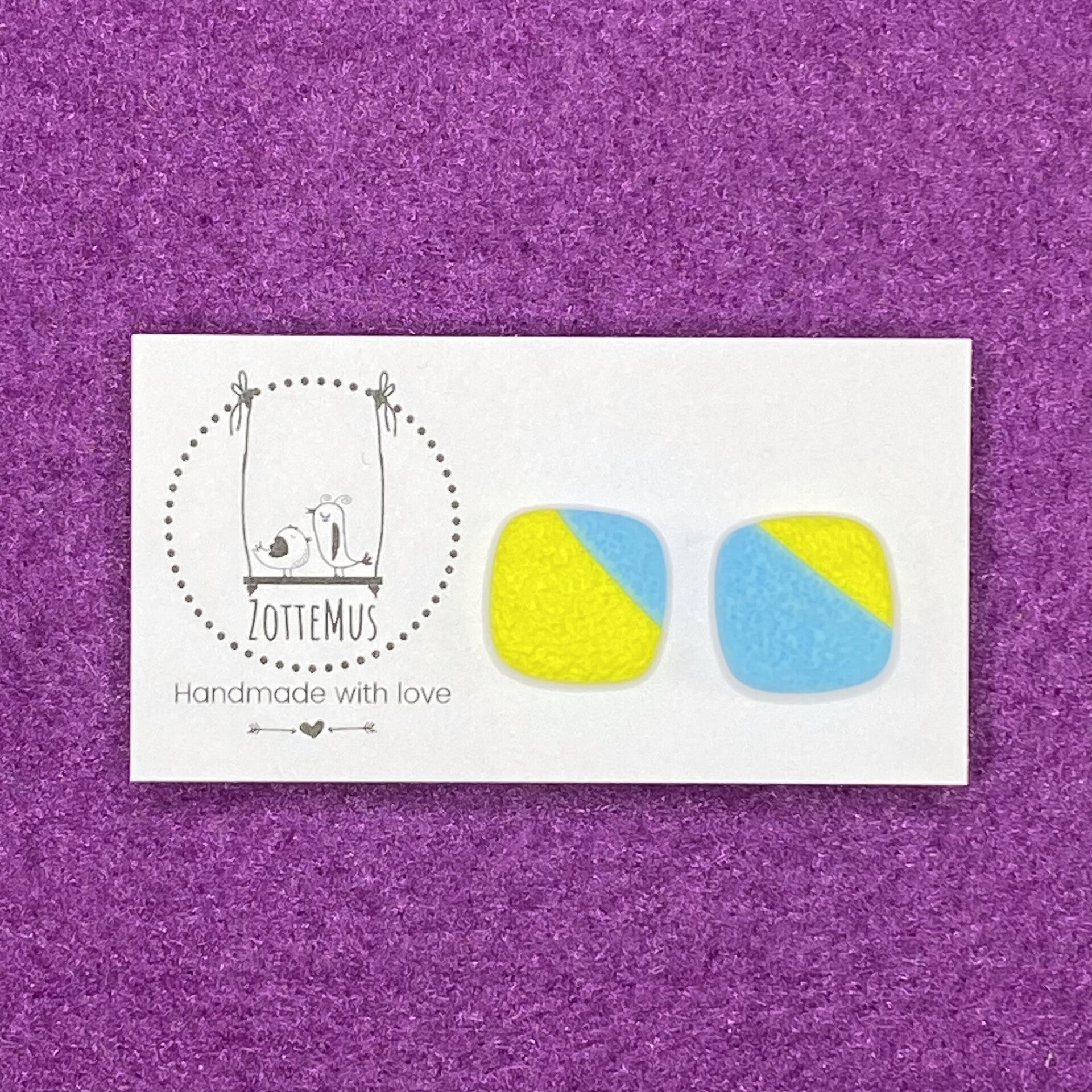 Pump Up The Jam Stud Square Yellow Light Blue