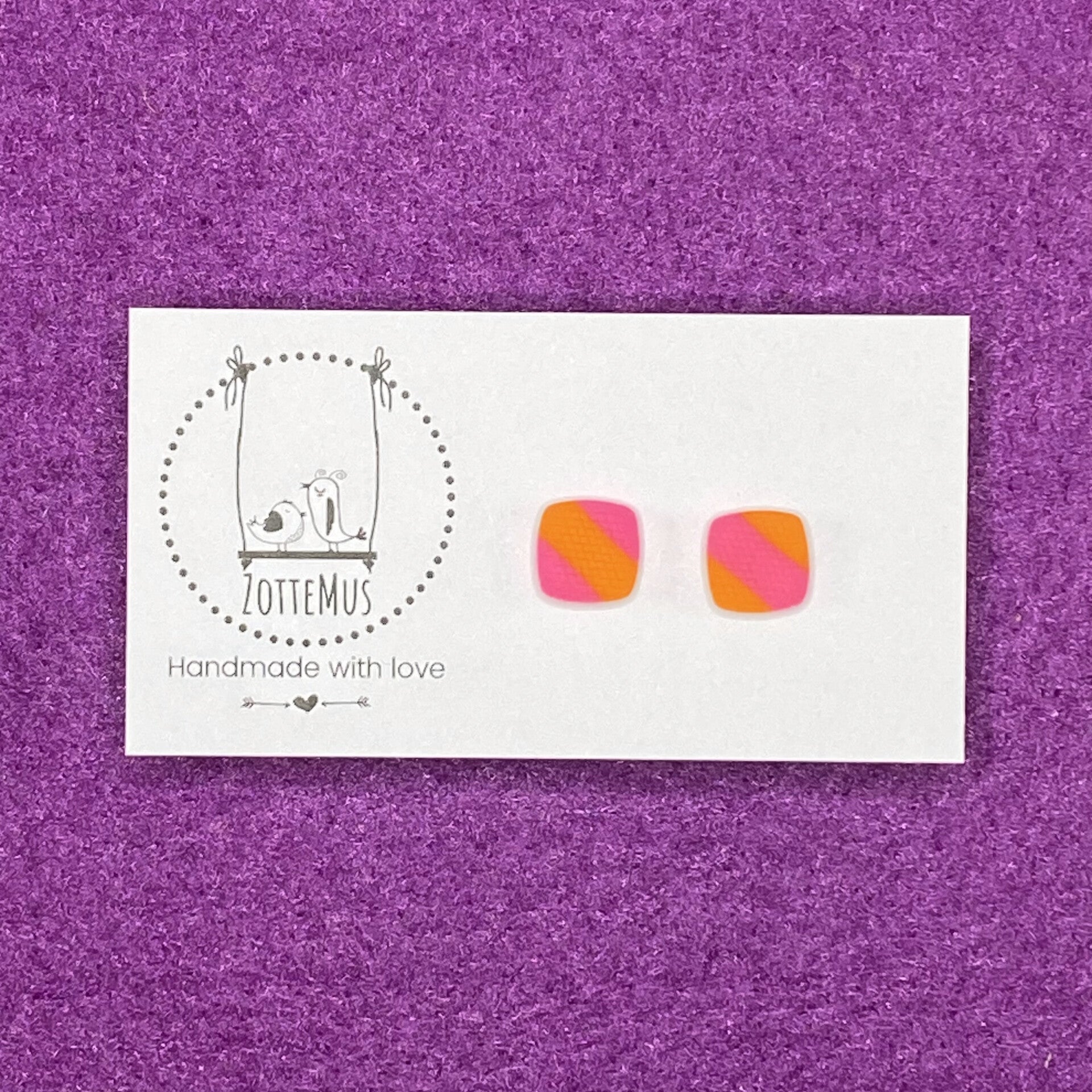 Pump Up The Jam Mini Stud Square Pink Orange