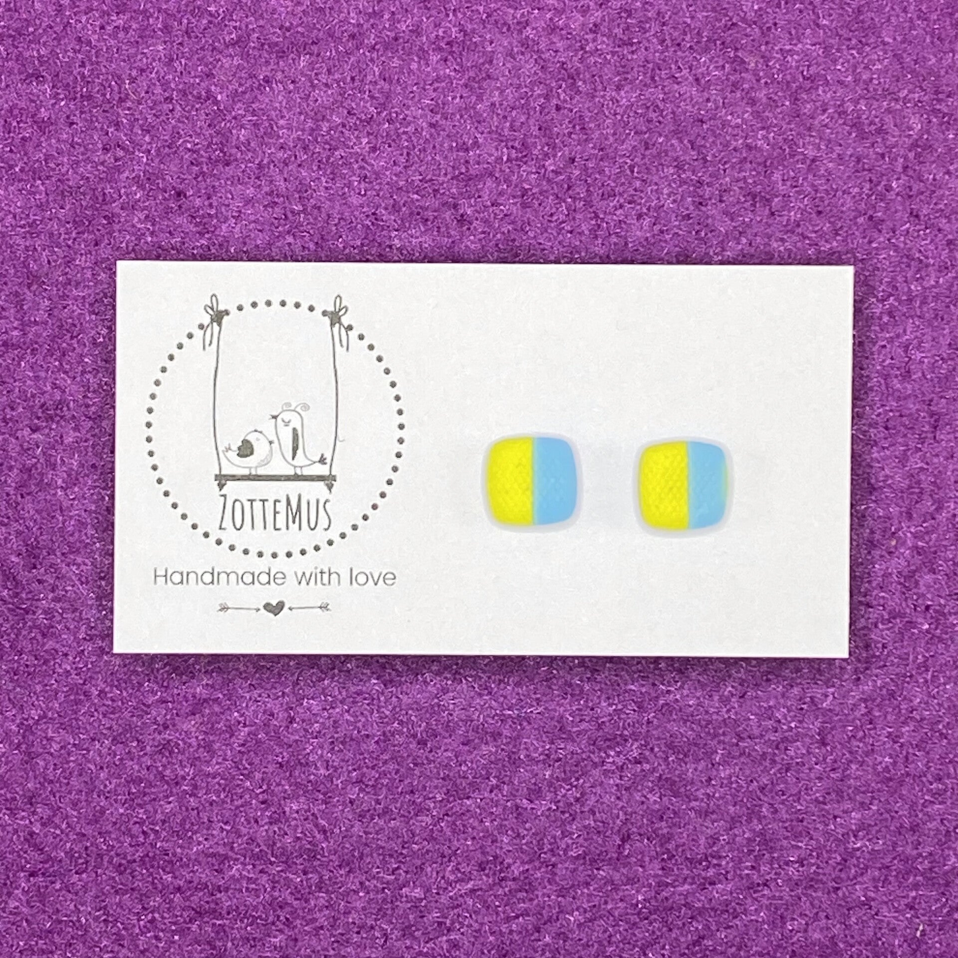 Pump Up The Jam Mini Stud Square Yellow Light Blue