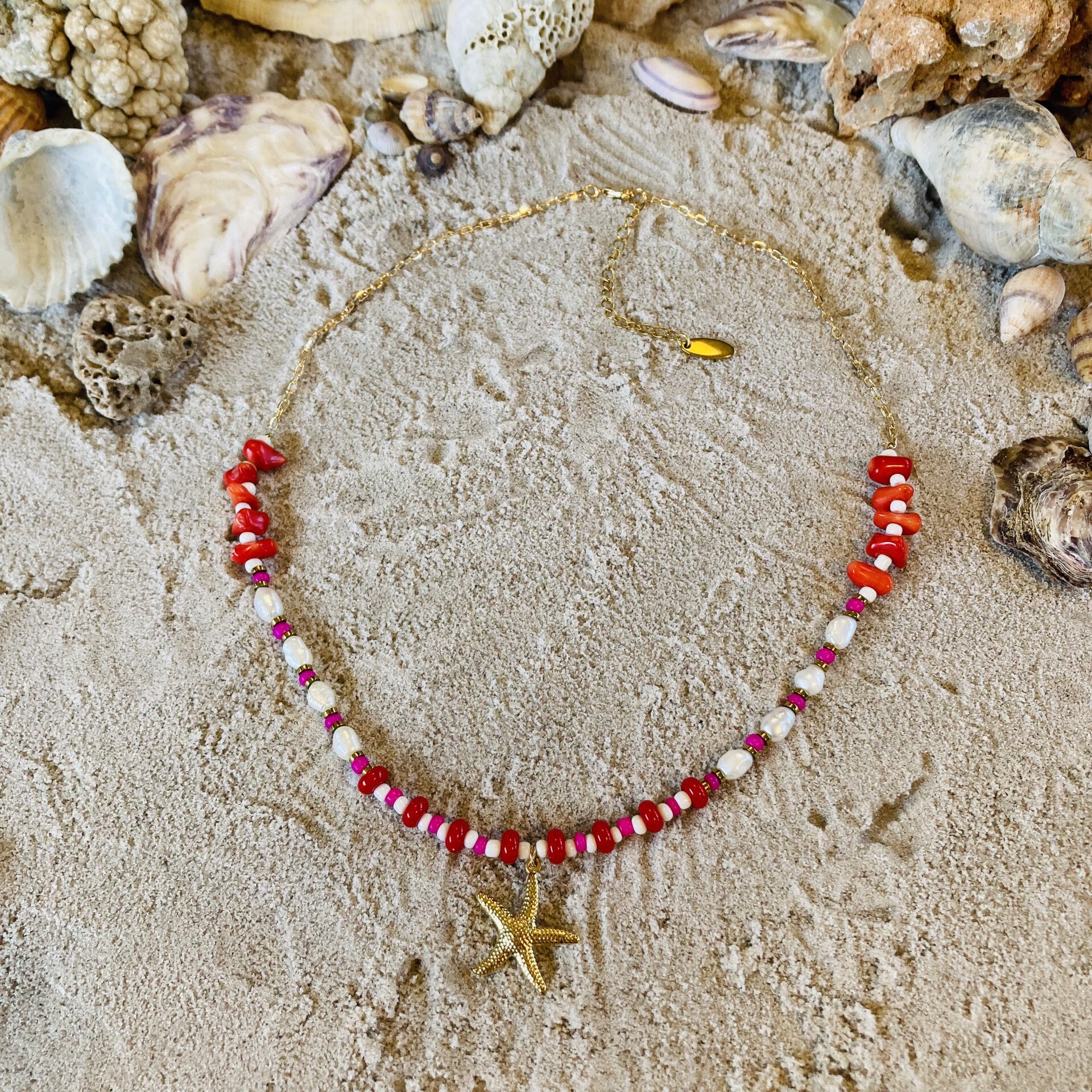 Ocean Eyes Necklace Freshwater Pearls Red