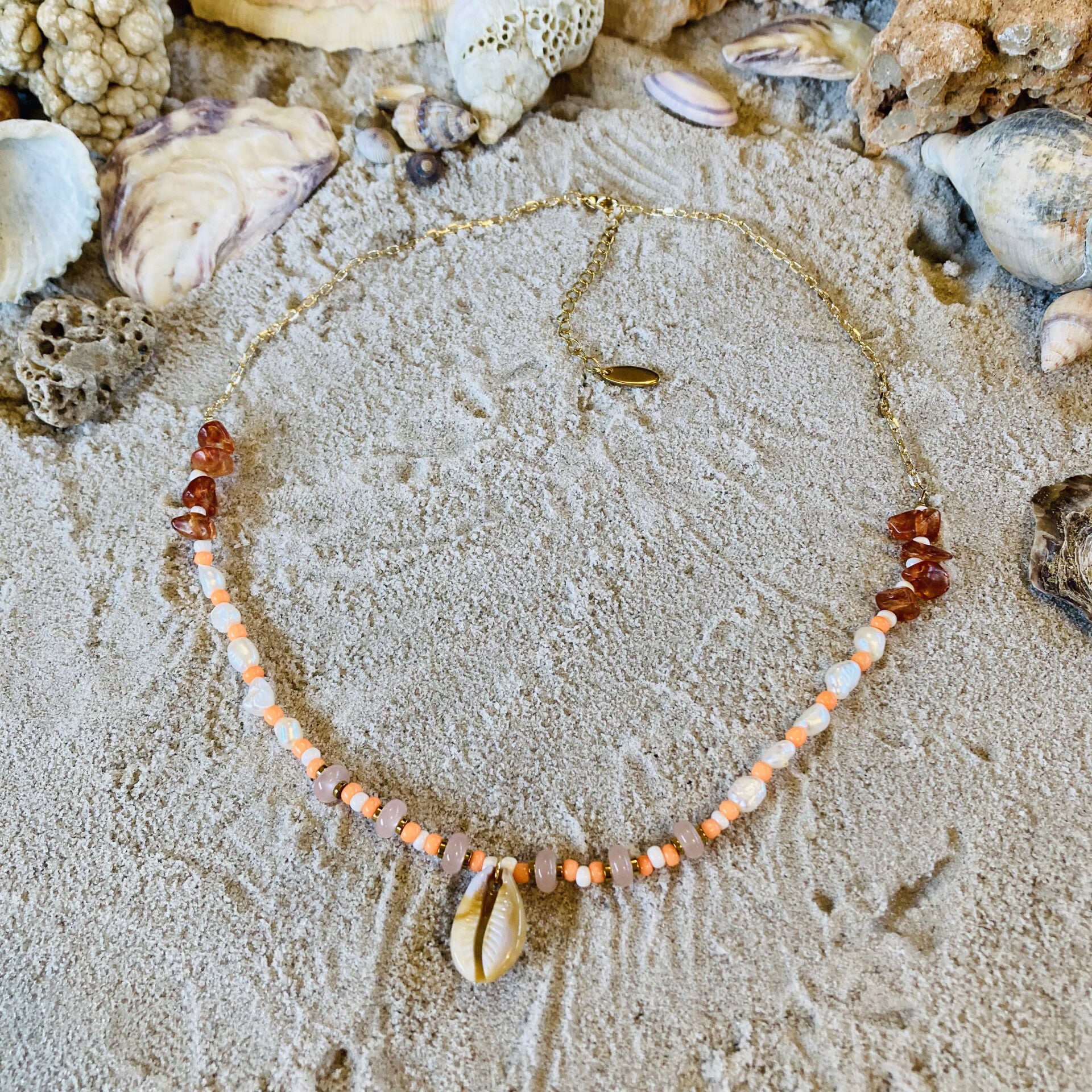 Ocean Eyes Necklace Freshwater Pearls Orange