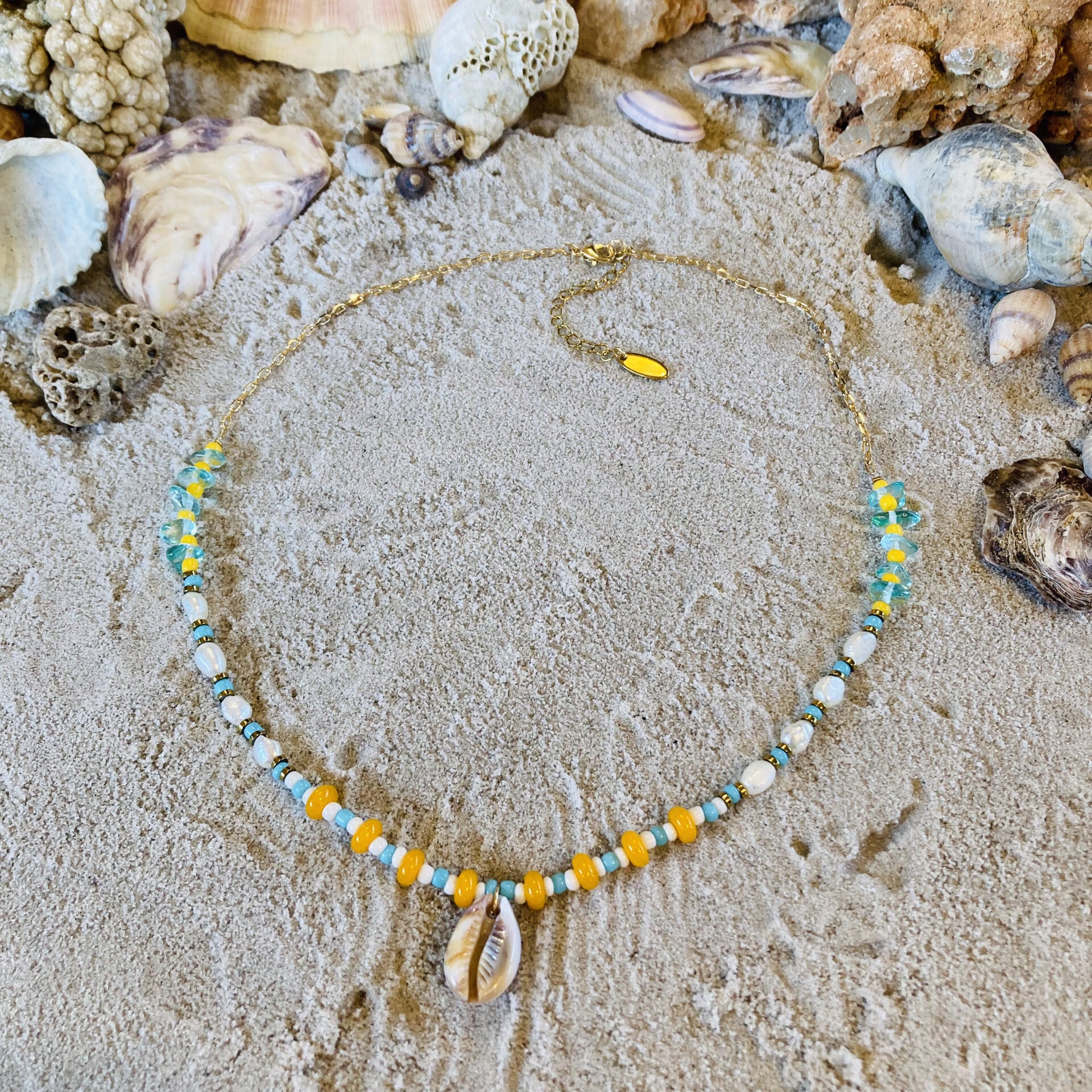 Ocean Eyes Necklace Freshwater Pearls Yellow