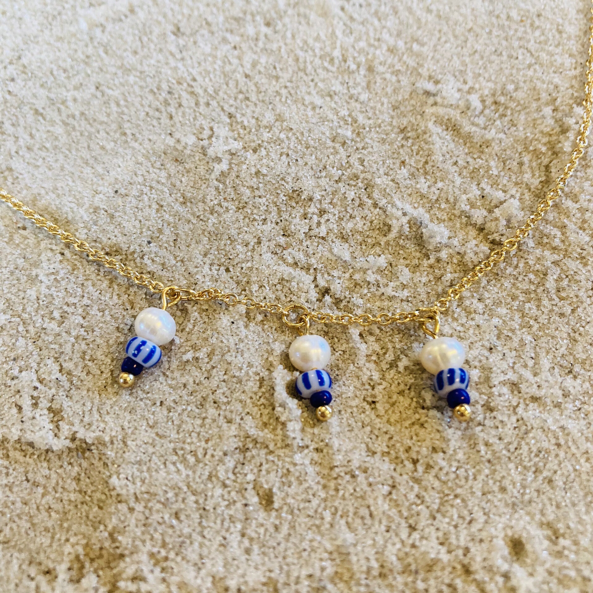 Ocean Eyes Necklace Tripple Charm Blue Striped